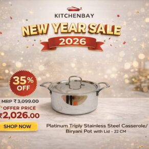 Platinum Triply Stainless Steel Casserole / Briyani Pot With Lid– 22CM