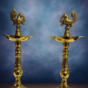 BRASS PEACOCK KUTHU VILAKU/DIYA ANTIQUE SET OF 2PCS