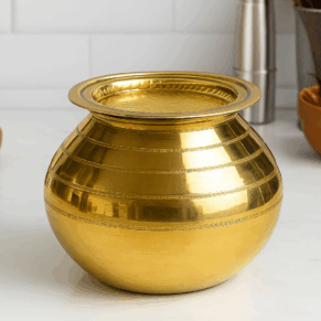 PURE BRASS PONGAL URULI/POT WITH LID(TIN COATED)