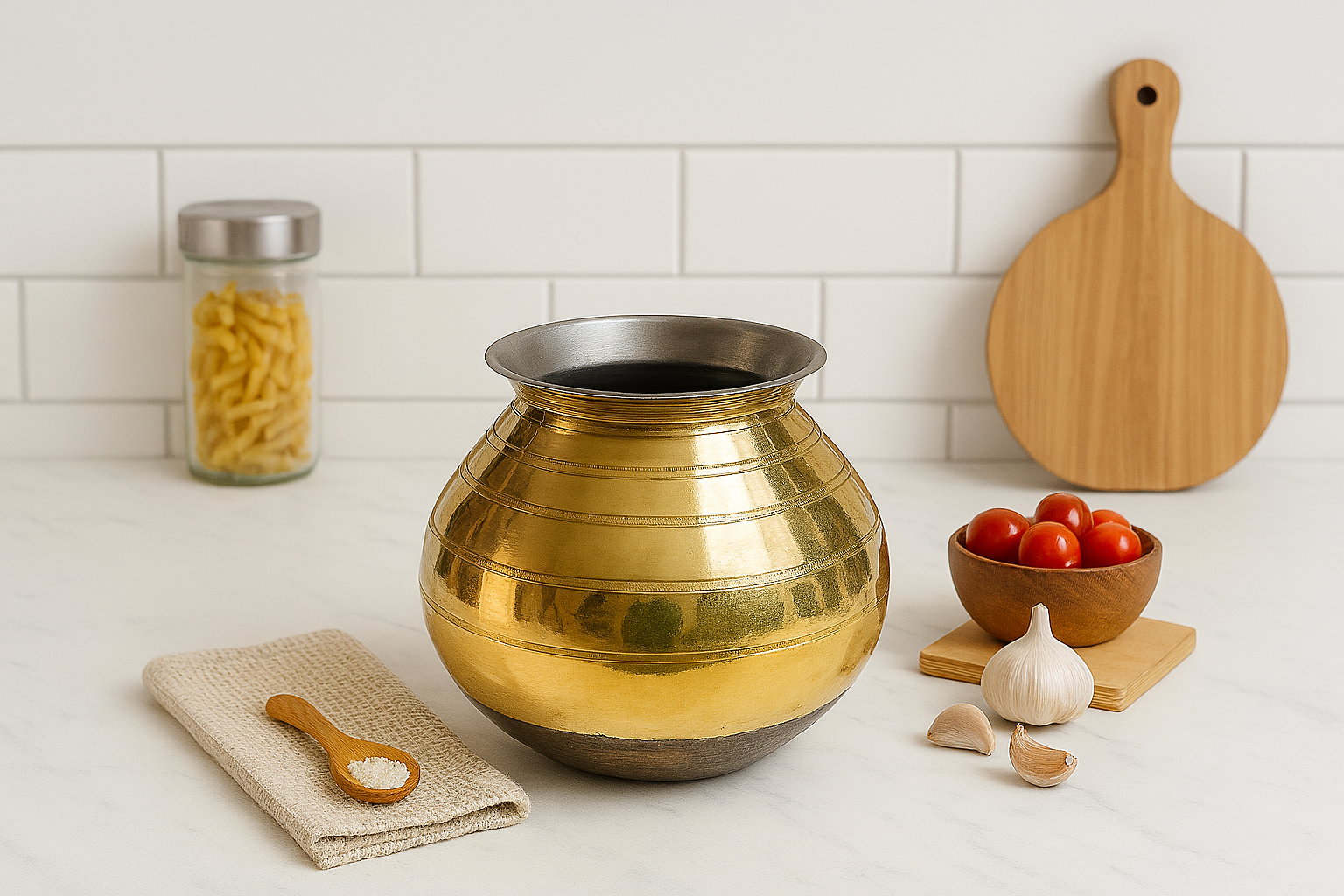 PURE BRASS PONGAL URULI/POT WITH LID(TIN COATED) - Image 6