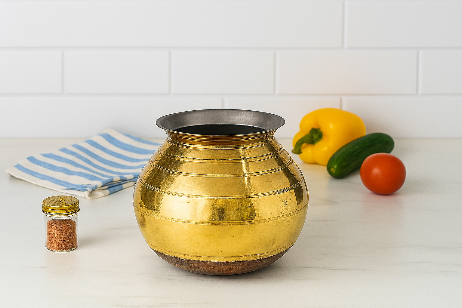 PURE BRASS PONGAL URULI/POT WITH LID(TIN COATED) - Image 4