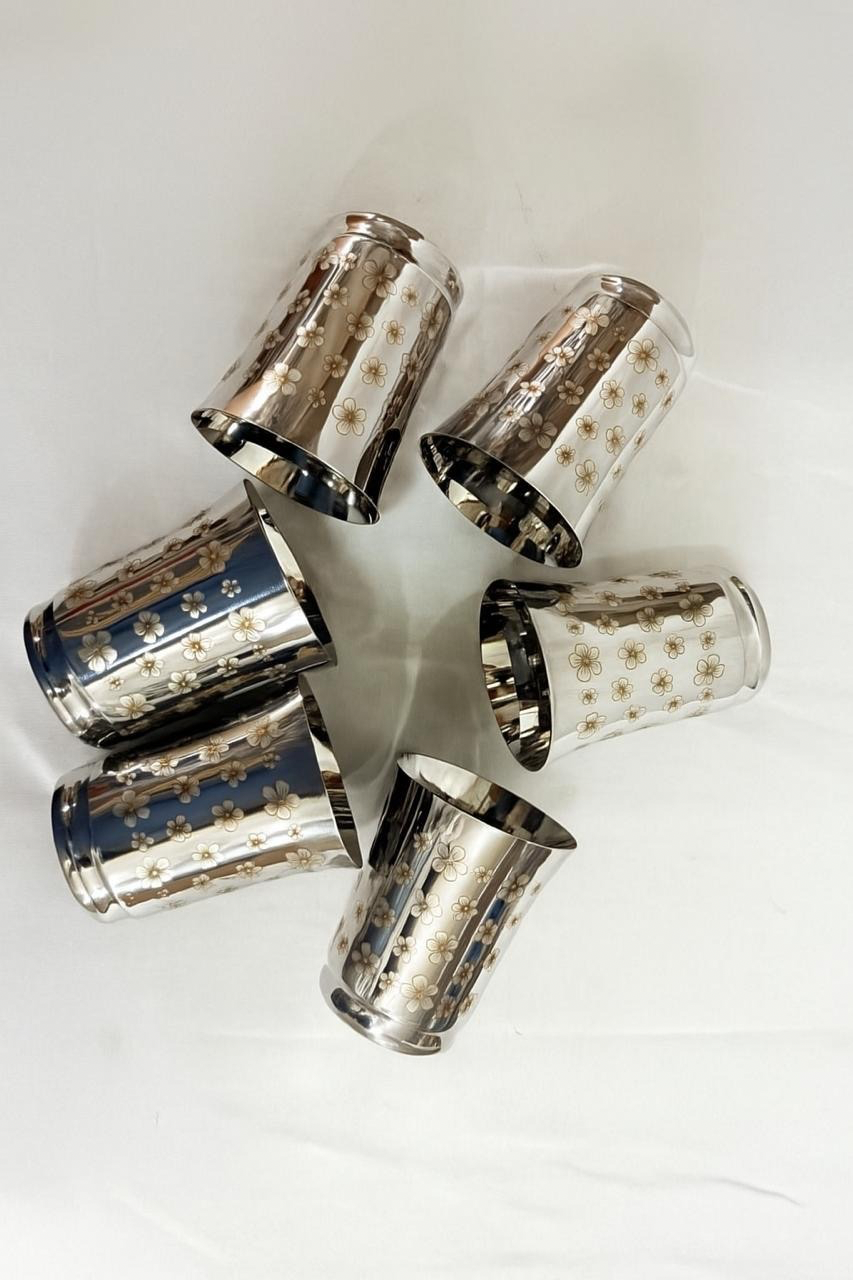 STAINLESS STEEL FLOWER DESIGNER TUMBLER SET OF 6PCS