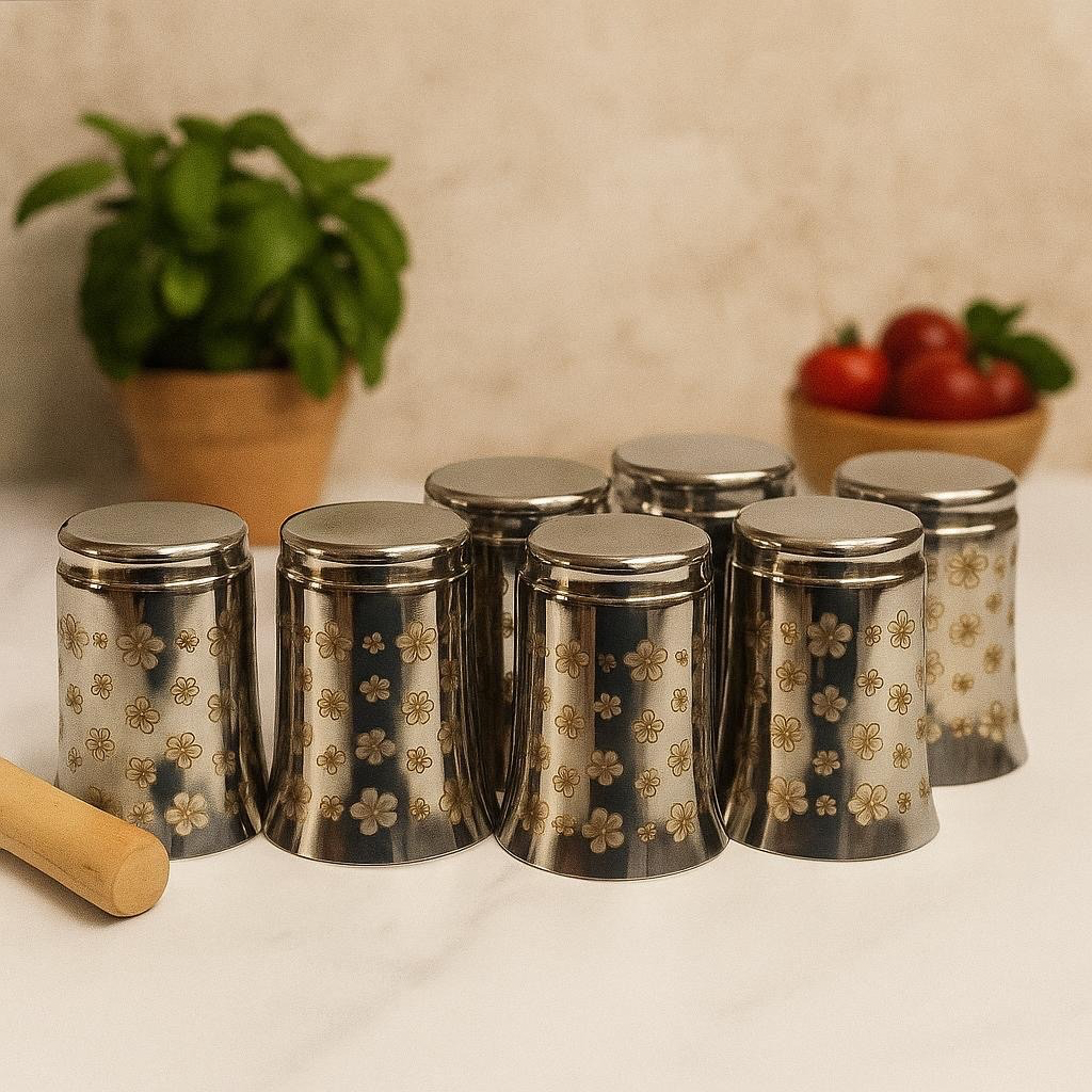 STAINLESS STEEL FLOWER DESIGNER TUMBLER SET OF 6PCS - Image 3
