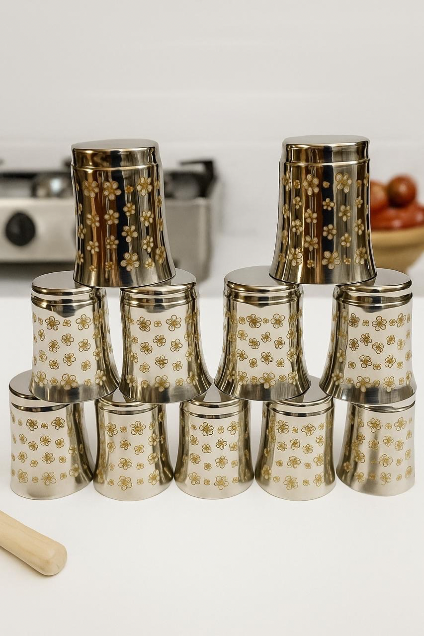 STAINLESS STEEL FLOWER DESIGNER TUMBLER SET OF 6PCS - Image 4