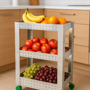 STAINLESS STEEL 3-Tier Multipurpose Vegetable Trolley for Kitchen/Fruit Basket Stainless Steel Kitchen Trolley