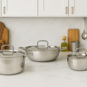 KITCHENBAY TRIPLY COOKWARE SET:CASSEROLE/BRIYANI POT3.9L+KADAI2L+WOKPAN0.8L WITH SS LIDS