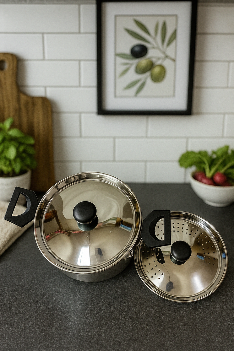 Anna Paathiram/ Stainless Steel Strainer Large With Two Lids - Image 3