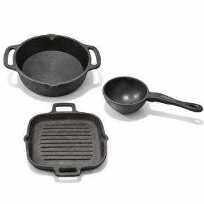 Cast Iron Tadka Pan, 10-Inch Skillet & Grill Pan – Seasoned Heavy-Duty Cookware Set