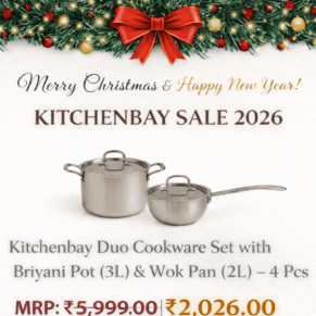 Kitchenbay Duo Cookware Set with Briyani Pot (3L) & Wok Pan (2L) – 4 Pcs