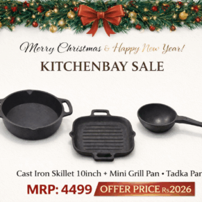Cast Iron Tadka Pan, 10-Inch Skillet & Grill Pan – Seasoned Heavy-Duty Cookware Set