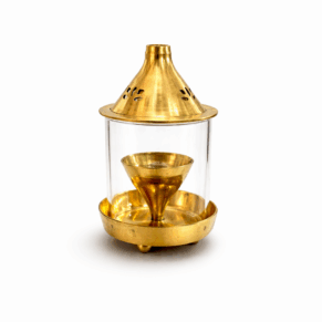 Brass FDC Diya Oil Lamp with Glass Cover Lantern | Traditional Brass Diya for Pooja, Diwali & Home Décor