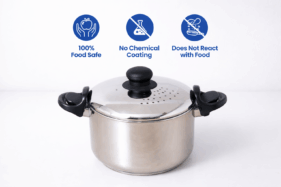 Kicthenbay Stainless Steel Pasta/Noodle Pot with Strainer Lid, Sturdy Lockable Pot 21 cm diameter 4.2 L capacity with Lid (Stainless Steel, Non-stick, Induction Bottom)