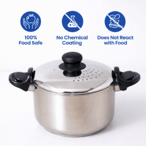 Kicthenbay Stainless Steel Pasta/Noodle Pot with Strainer Lid, Sturdy Lockable Pot 21 cm diameter 4.2 L capacity with Lid (Stainless Steel, Non-stick, Induction Bottom)