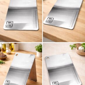 Kitchenbay Staineless Steel Chopping board, Vegetables, Fruits Cutting, Kneeding, Cake Prep, Heavy Duty, Chopping Board (Size 20.6CM X 31.1CM, 24.7CM X 35.6CM, 45.7CM X 30.8CM)