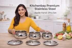 Kitchenbay Stainless Steel 6 Piece Apple Design Handi Set | Patila/Bhagona | Induction & Gas Compatible | 400ml 700ml 1300ml | With Lid