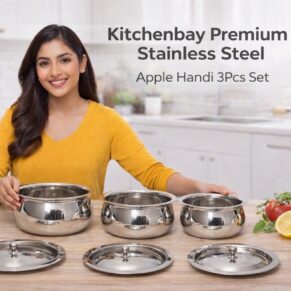 Kitchenbay Stainless Steel 6 Piece Apple Design Handi Set | Patila/Bhagona | Induction & Gas Compatible | 400ml 700ml 1300ml | With Lid